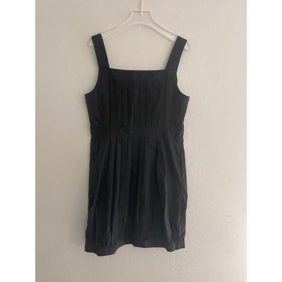 Theory 6 Dress Black Cottom Squareneck Mini Sleeveless Button Front Pleated - Picture 7 of 7